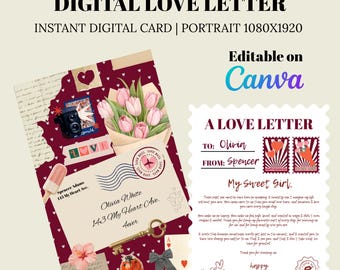 Tarjeta de vídeo digital con carta de amor – Plantilla editable de Canva (Descarga digital)