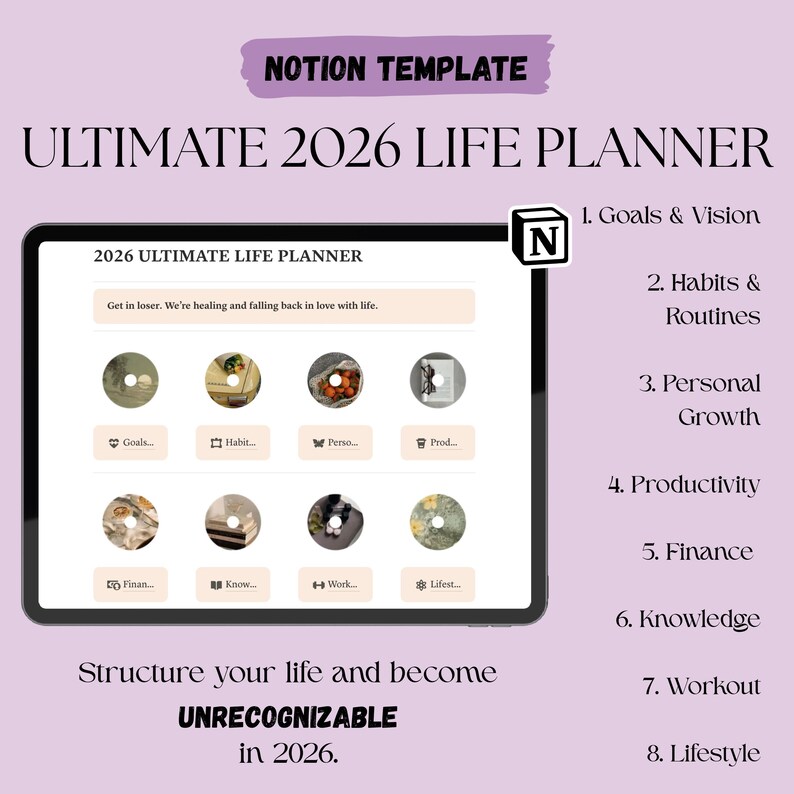 Notion Ultimate Life Planner Template 2026 Allinone Ultimate