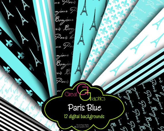 Paris Digital Paper Paris Party Printable Eiffel Tower Paper Blue Paris Paper Digital Paris Party Paper - Instant Download Il_570xn