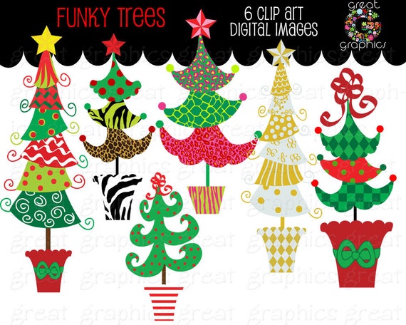 Christmas Tree Clipart Christmas Clip Art Digital Christmas Funky Christmas Tree Clip Art Printable Christmas Tree - Instant Download Il_570xn