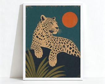 Leopard Painting, Vintage Safari Decor, Bold Animal Wall Art, Physical Archival Print 1007