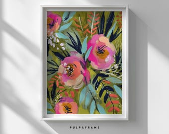 Vibrant Spring Flower Painting, Modern Botanical Art, Bold Floral Wall Print, Vintage Colorful Garden Nature Decor 107