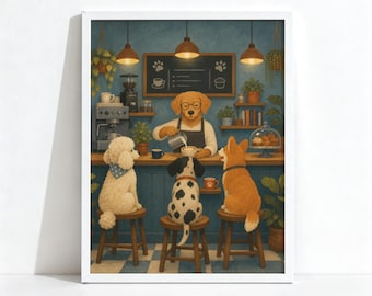 Tableau « Café pour chiens », décoration murale animalière originale, affiche « Dopamine » pour café, impression d'archives physique 1403