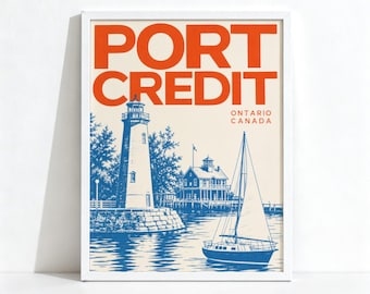 Port Credit Ontario Poster, Vintage Travel Decor, Lighthouse Sailboat Wall Art, Physical Print 980