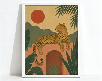 Leopard Painting, Eclectic Jungle Decor, Tropical Animal Wall Art, Physical Print 1073