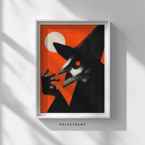 Halloween Witch Wearing Sharp Mask Under Full Moon, Gothic Bold Halloween Pop Wall Art, Dark Witchy Printable Moody Spooky Decor 27