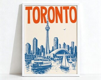 Toronto Skyline Poster, Vintage Travel Decor, CN Tower Sailboat Wall Art, Physical Print 1129