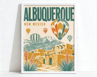 Albuquerque New Mexico Poster, Vintage Travel Wall Art, Desert Southwest Decor, Physical Print 969