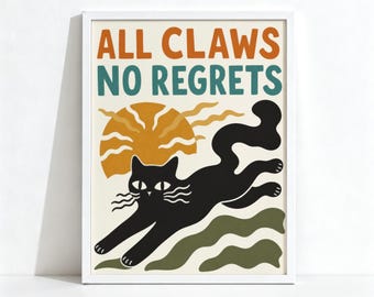 Black Cat Poster, Quirky Wall Art, Trendy Eclectic Decor for Cat Lovers, Physical Print 1217