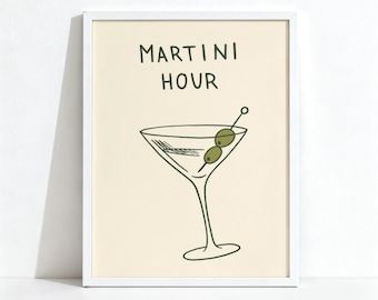 Illustration « Martini Hour », décoration de chariot de bar, affiche murale de cocktails, impression minimaliste physique 1286