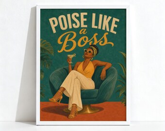 Poise Like a Boss Cocktail Painting, Feminine Maximalist Decor, Trendy Figurative Wall Art, Physical Print 1401