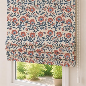 Floral Roman Shades | Botanical Roman Blind | Digital Print Linen Window Treatment | Vintage Custom Shade