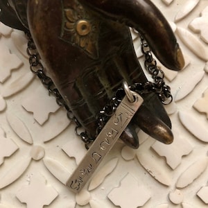 Sanskrit Om Mani Padme Hum Pewter Necklace: Buddhist Mantra Protection Gift