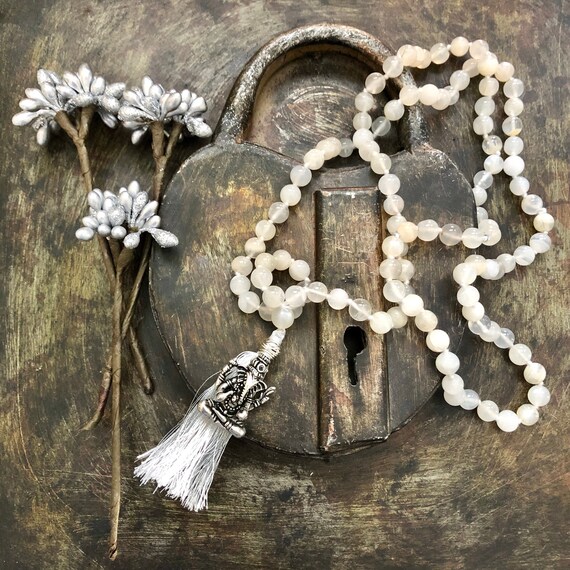 Hand knotted Moonstone Ganesh Mala Hand knotted Moonstone Ganesh Mala