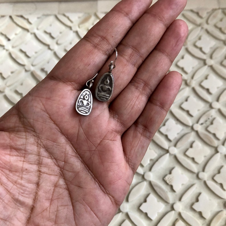 petite light weight buddha earrings in pure silver