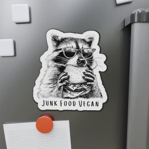 Vegan Raccoon Magnet - Junk Food Vegan | Cute Trash Panda | Funny Vegan Gift Magnet | Fun Fridge and Car Decor