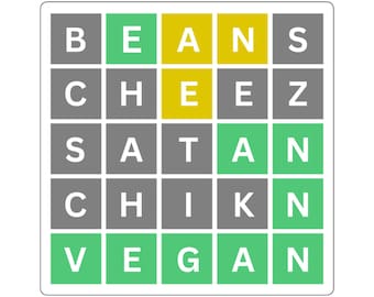 Vegan Word Game Sticker - Funny Beans Cheez Satan Chikn Design | Plant Based Gift | Laptop, Journal, Water Bottle Decal