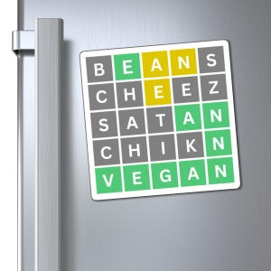 Vegan Word Game Magnet - Funny Beans Cheez Satan Chikn Design | Plant Based Foodie Gift | Fun Fridge or Car Magnet