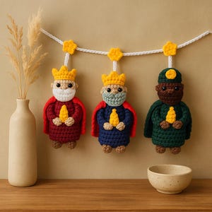 Paquete de patrones de ganchillo de los Tres Reyes Magos: Guirnalda de Nacimiento y Tapiz de Pared (PDF)