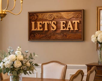 Let's Eat Wall Art Hanging | Rustic Farmhouse Kitchen Decor