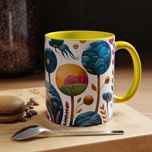 Floral Accent Coffee Mug: Vibrant Ceramic Tea Cup, Garden Lover Gift