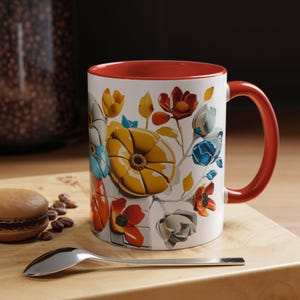 Floral Accent Coffee Mug: Vibrant Art, Unique Tea Gift