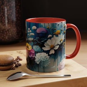 Floral Accent Coffee Mug - Vibrant Flower Design, Gift for Garden Lovers, Coffee Lovers, Home Decor, Birthday, Mother&#39;s Day