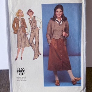 Simplicity 8702 Vintage Sewing Pattern, Misses&#39; Pants, Skirt, Jacket and Vest, 1970s, Size 14