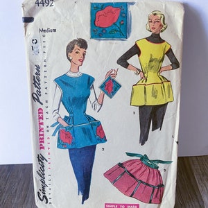 Simplicity 4492 Vintage Sewing Pattern, Apron and Pot Holder Patterns, 1950s, Size Medium