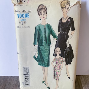 Vogue 5872 Vintage Sewing Pattern, Women&#39;s One Piece Dress and Jacket, 1960s, Size 24.5, Vogue Special Design, Rare Pattern