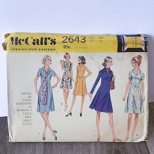 McCall&#39;s 2643 Vintage Sewing Pattern, Women&#39;s Dress in Four Versions, 1970s, Size 42, Uncut
