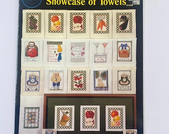 Showcase of Towels Cross Stitch Pattern Booklet, Cross My Heart, 1990s, Embroidery, Vintage, Kitchen Towels, Cats, Food Designs