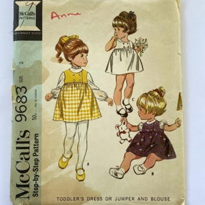 McCall&#39;s 9683 Sewing Pattern, Toddlers&#39; Dress or Jumper and Blouse, 1960s, Vintage, Size 2, Uncut, Rare Pattern
