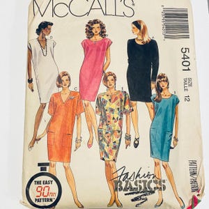 Uncut McCall&#39;s 5401 Sewing Pattern, Misses&#39; Dresses to Sew, Size 12, 1990s, Vintage Fashion, Pullover Chemise, Easy Fashion Basics