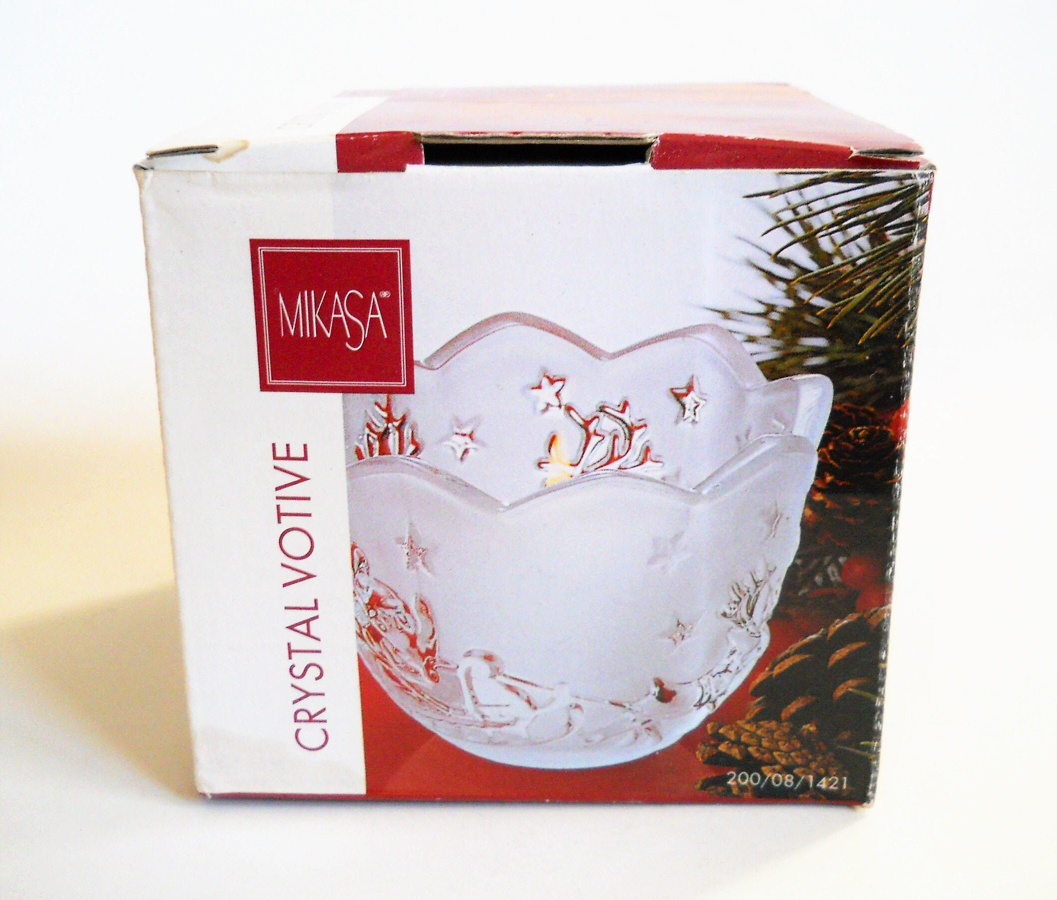 Mikasa 3" Votive Candle Holder Silent Night Santa w Reindeer Fr