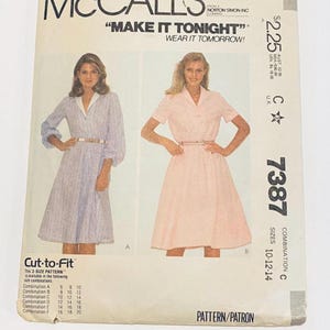 McCall&#39;s 7387 Sewing Pattern, Misses&#39; Dress, 1980s, Size 10, 12, 14, Vintage, Partially Cut