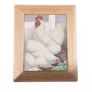 Vintage Chicken Art Print, Lewis Wright Poultry Chromolithograph - Illustrated Book of Poultry, 11&quot; x 9&quot; Frame, Farm Decor, White Cochins