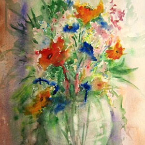 Flower Vase Print Of Original Watercolor Painting, floral painting, watercolor art, flower art, home decor wall art still life.