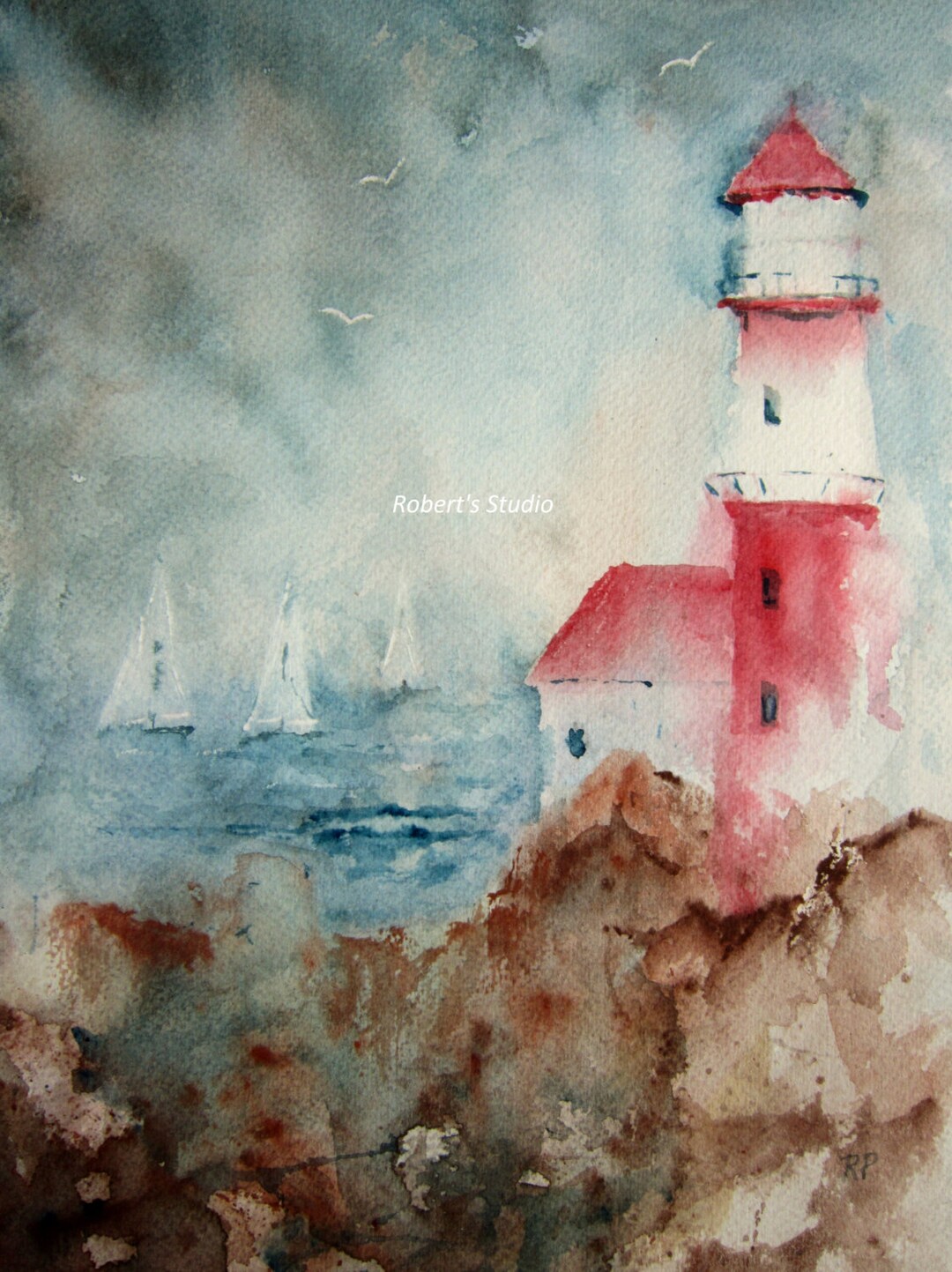 Lighthouse, Print of Original Watercolor Painting, Nautical Wall Decor ...