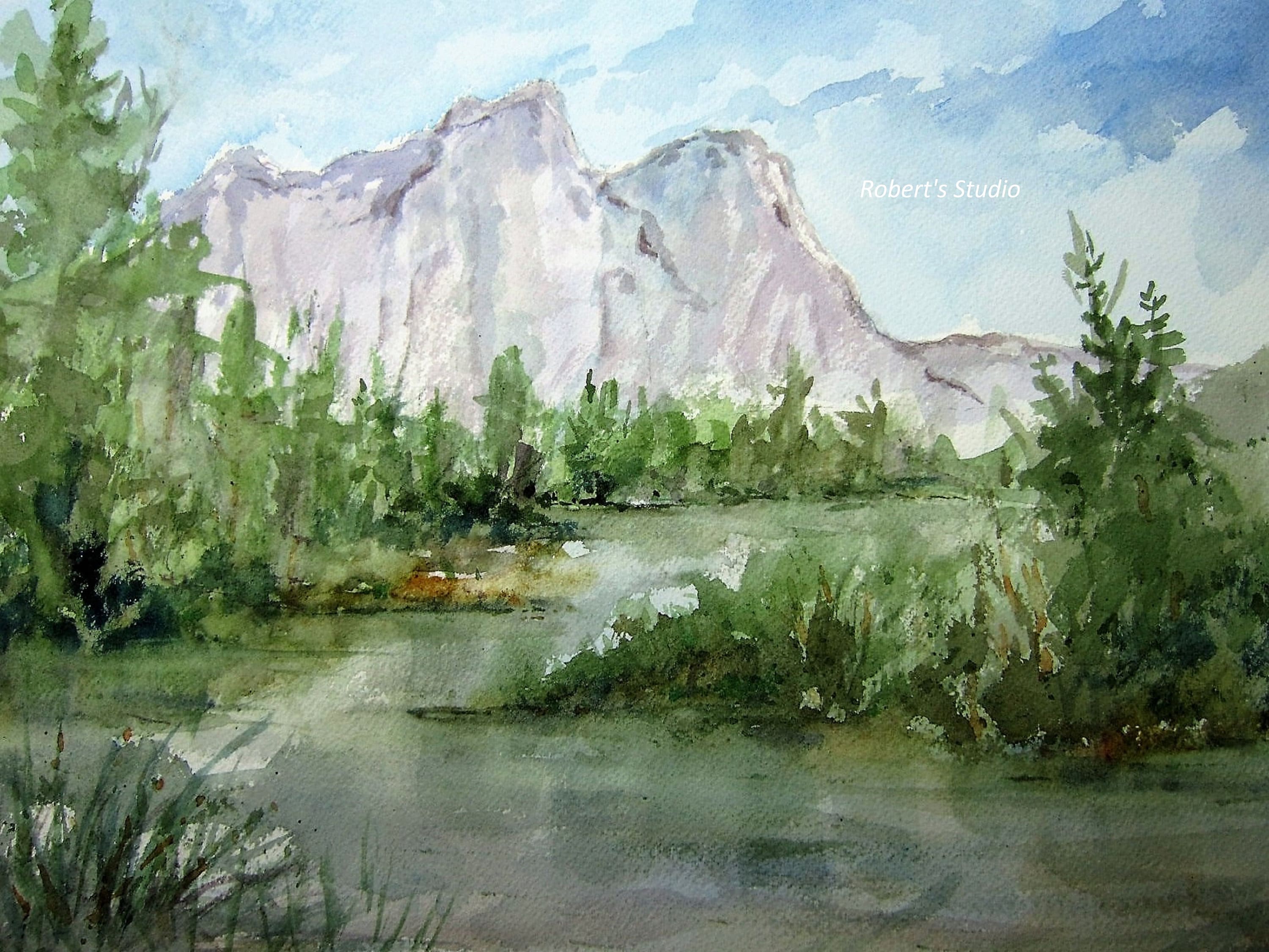 Painting Watercolor Watercolor Mountain Scenery Painting Original Art ...