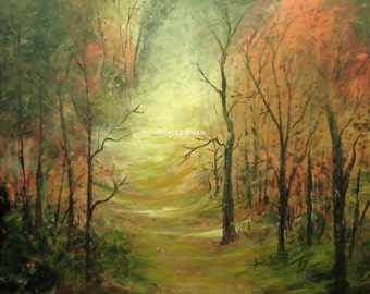 Autumn Trail, Print Of Original Painting, landscape painting, autumn landscape, fall painting, woodland scene, forest painting, wall art.
