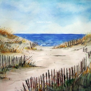 Beach Shore, Print of Original Watercolor Painting, beach art, watercolor art, watercolor print, beach painting,watercolor beach, sand dunes