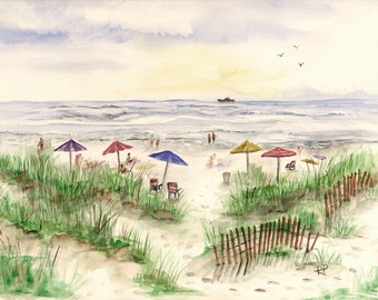 Print of Original Watercolor Painting, Summer Beach, watercolor art, watercolor print, beach painting, summer watercolor, landscape, beach