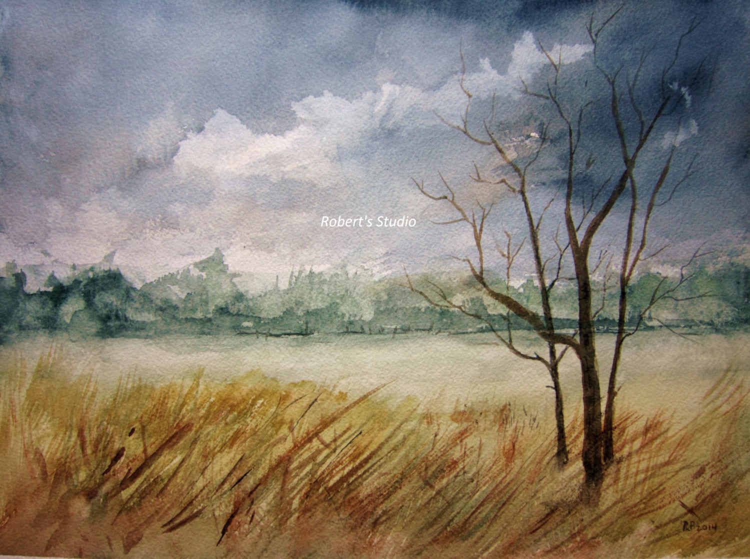 Print Of Original Watercolor Painting marsh grass bay scene Etsy