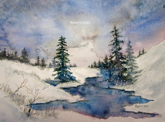 Watercolor Landscape, Archival Print, Winter Painting, Winter Landscape,  Scenic Painting, Woodland Snow Scene, Watercolor Art, Snowfall 