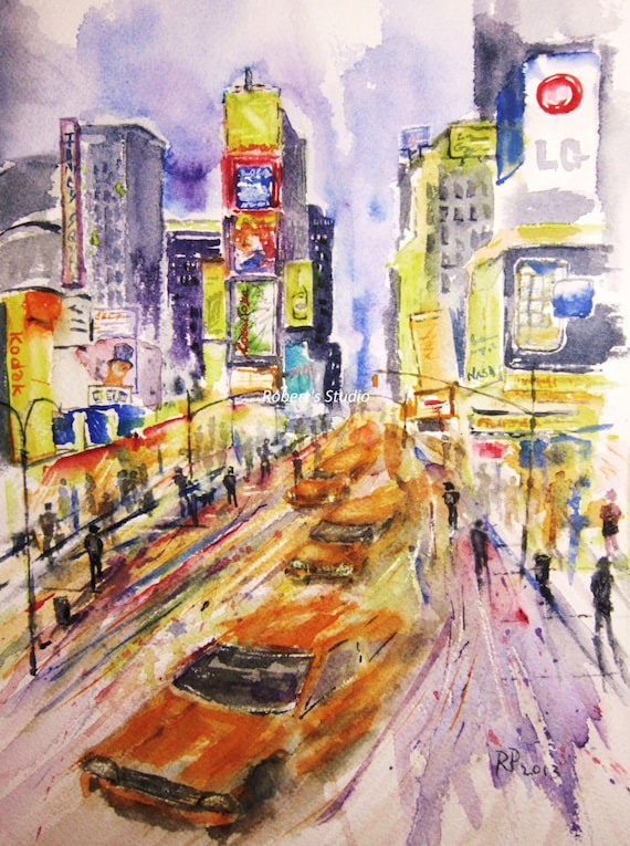 New York City Print of Original Watercolor Painting, City Street