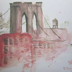 Brooklyn Bridge, watercolor print, watercolor art, city watercolor, nyc, bridge, brooklyn, landscape painting, cityscape, urban scene.
