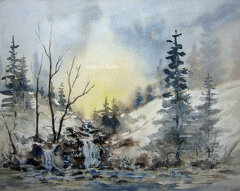 Watercolor Landscape Painting Print, watercolor painting watercolor art, landscape painting, winter painting, winter landscape, nature print