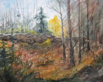 Original painting, watercolor landscape, 12x16, autumn landscape, landscape painting, fall scenic painting, autumn forest, woodland painting