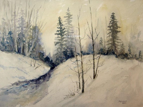 Watercolor Landscape Archival Print Winter Painting Winter | Etsy